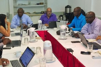 From R-L: Mr. Simon Alexander, Ambassador Patrick Antoine, Mr. Embert Charles, Dr. Didacus Jules, Hon. Melford Nicholas, Ms. Rhea Yaw Ching, Mr. Bennet Thomas and Mr. Bevil Wooding.